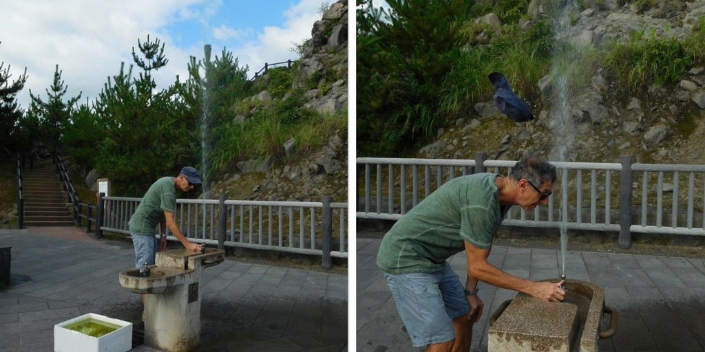 This drinking fountain must be volcano powered - could have taken his head off!