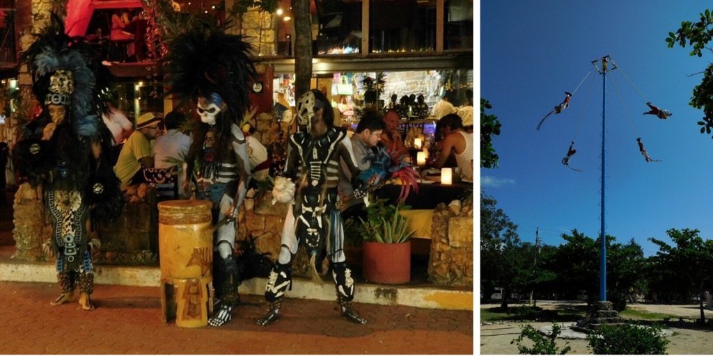 For the tourists: Mayan warriors and pole flying