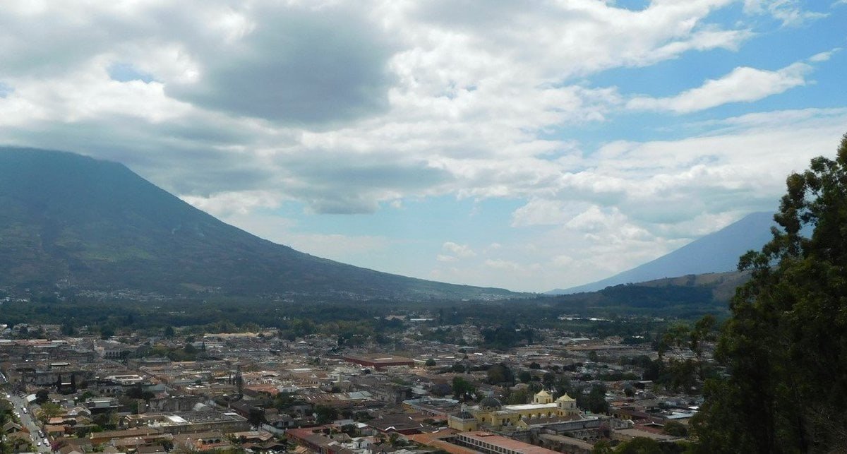 View over Antigua with Volcano de Agua in the background