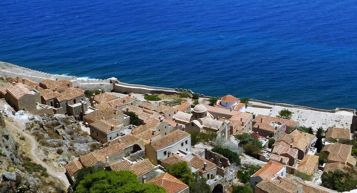 Looking down on Monemvasia from high up